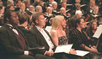 Soloists Lester Lynch, Charles Reid, Mary Ann McCormick and April-Joy Gutierrez with the CPC in the 2003 performance of Dvorak's Stabat Mater