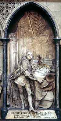Monument of Handel holding the score of Messiah - Westminster Abbey, London England